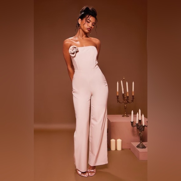 Corsage rose detail strapless jumpsuit - Picture 1 of 5